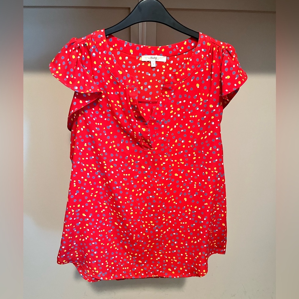 Andree Red Ruffled Cap Sleeve Blouse